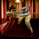 Designer Kazuo Ogana diamond, Tanzanite and Black Enamel Platinum and 18kt Yellow Gold Pendant/Brooch