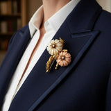 Circa 1960's Italian Angel Skin Coral and Diamond 18kt. Yellow Gold Brooch