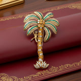 Italian Modern 1980's 18K Yellow God 15.00 cttw Yellow Sapphire, Emerald and Diamond Monkey on Palm Tree Brooch
