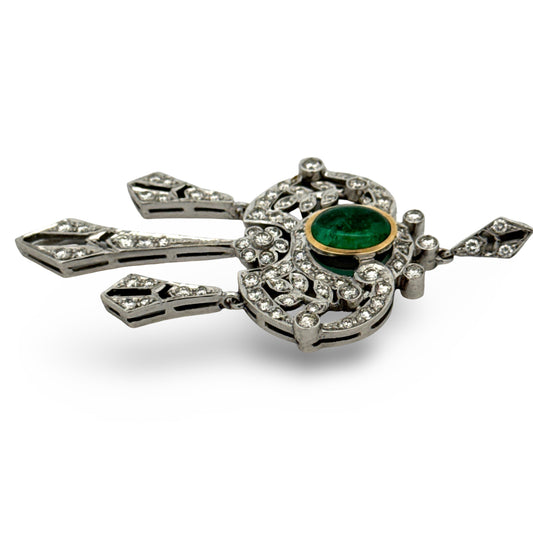 Vintage Emerald and Diamond 18K Yellow and White Gold Pendant