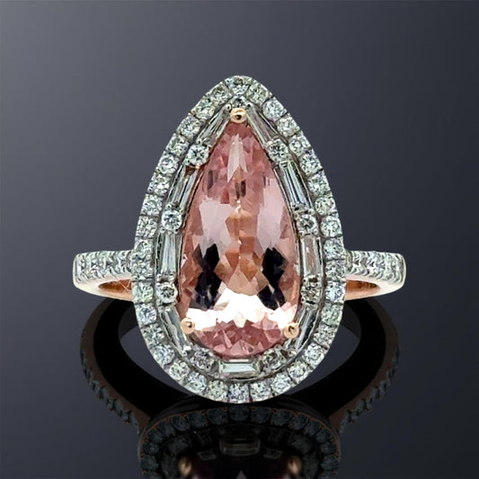 Morganite, Diamond 18K White and Rose Gold Ring