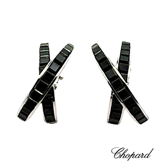 New Chopard 7.25 cttw Black Diamond "X" Hoop 18K White Earrings MSRP $49500 14507