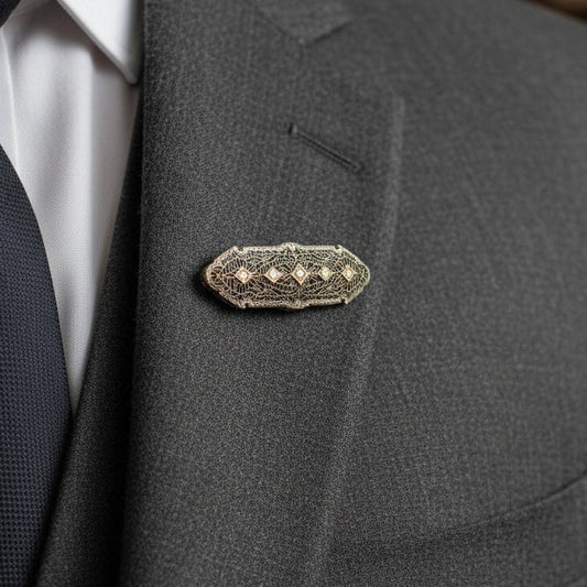 Art Deco 1920's Diamond 14k White Gold Filigree Brooch