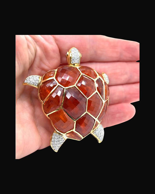 Estate Designer Kararis Diamond Tourmaline Turtle Pendant/Brooch 13396