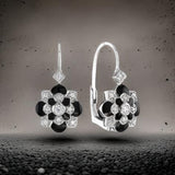 Diamond and Black Enamel Dangle 14K White Gold Earrings