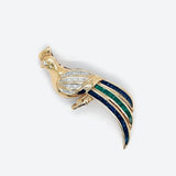 Estate Bird Diamond Sapphire Emerald Brooch 13290