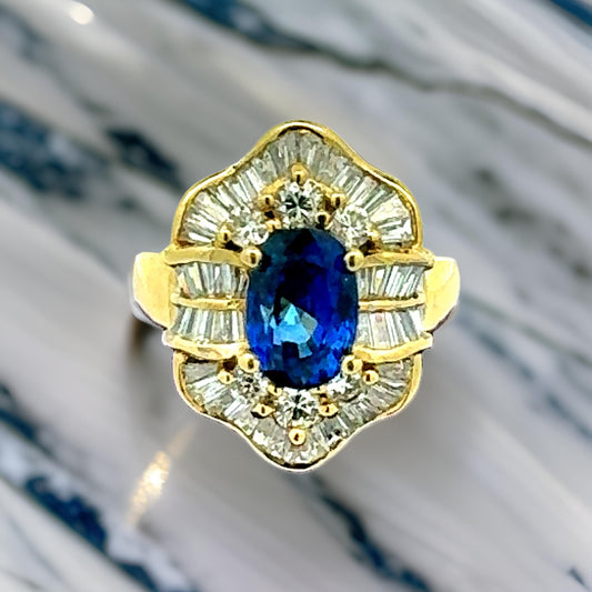 Estate Fine 2.27 ct Sapphire & 1.38 cttw Diamond 18K Yellow Gold Ring 15064