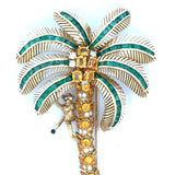 Italian Modern 1980's 18K Yellow God 15.00 cttw Yellow Sapphire, Emerald and Diamond Monkey on Palm Tree Brooch