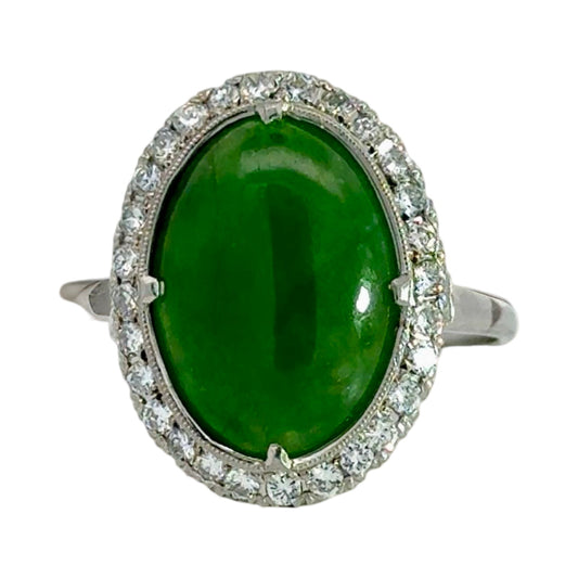 Estate Jade and Diamond Platinum Ring 15272