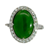 Estate Jade and Diamond Platinum Ring 15272