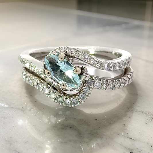 Leo Schachter Aquamarine and Diamond Bridal Set Ring 14863