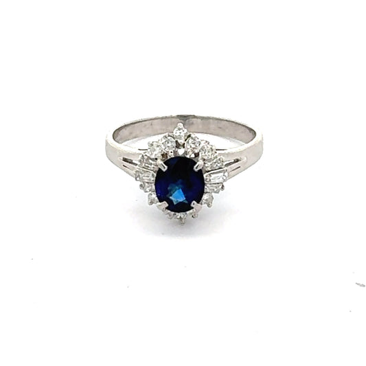 Estate .70 ct Oval Sapphire Diamond Platinum Ring 14817