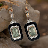 Estate 12.00 cttw Green Amethyst Onyx Diamond Dangle 18k Yellow Gold Earrings 15010