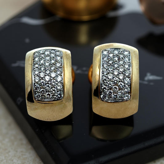 Chanel Style Diamond and 14K White and Yellow Gold Earrings