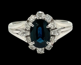 Vintage .80 ct Sapphire and Diamond Platinum Halo Ring 10339