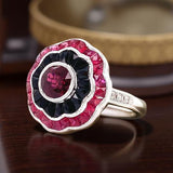 Art Deco Reproduction Aristocrat Ruby, Onyx, Diamond and 18K White Gold Ring