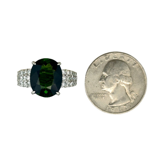 Estate 7.00 ct Fine Green Tourmaline Diamond Platinum Ring 15316