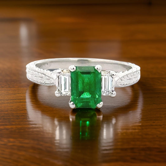 Designer Tacori Lab Emerald and Natural Diamond Ring 14855