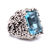 Custom Made Estate 20.20ct Aquamarine 18k White Gold Thistle Ring 12554