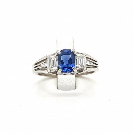 Sapphire and Diamond Three Stone Platinum Ring