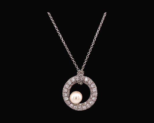 Mimi White Gold Freshwater Pearl and Diamond Halo 18K White Gold Necklace
