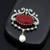 Coral and Diamond Platinum Pendant