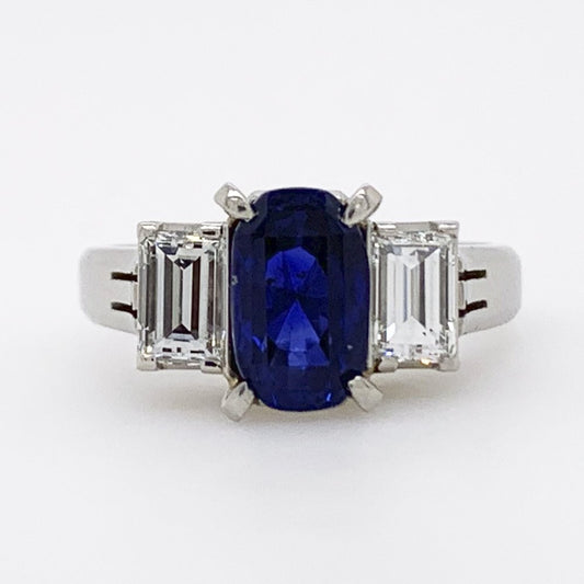 Estate Sapphire 2.02 ct No Heat Sri Lanka (GIA) and Diamond 3-Stone Ring 15245