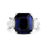 Estate Impressive 8.98 ct Emerald Cut Sapphire (GRS)  and Diamond 1.30 cttw 3-Stone Ring 15246