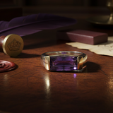 Italian Designer Checker Board Cut Amethyst 18K Yellow and White Gold Ring