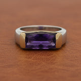 Italian Designer Checker Board Cut Amethyst 18K Yellow and White Gold Ring
