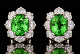 Estate Oscar Heyman Natural 6.15cttw Tsavorite and Diamond Platinum Earring (CDC Report)