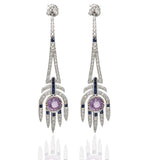 Aristocrat Art Deco Style Diamond, Pink and Blue Sapphire and 18K White Gold Dangle Earrings