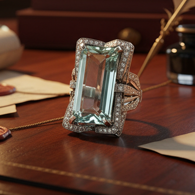 Estate Aquamarine and Diamond Platinum Ring