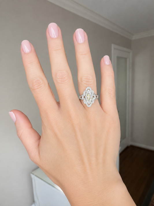 Vintage Filigree Diamond 14k White Gold Ring