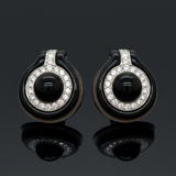Onyx, Diamond and 18K Yellow Gold Earrings