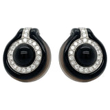 Estate Onyx and Diamond 18K Yellow Gold Earrings 03118