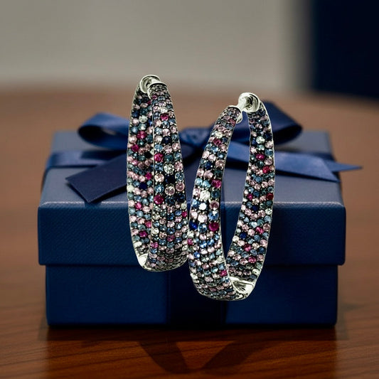 Roberto Coin Animalier Multi Color Sapphire and Diamond Hoop Earring