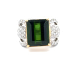 Estate 8.73 ct Green Tourmaline Diamond Platinum/18K Yellow Gold Ring 15360