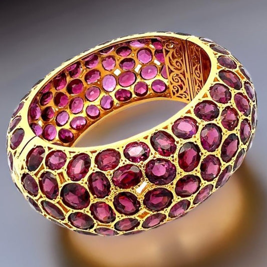 Estate Italian 339.00 cttw Oval Cut Pink Toumaline Bold 18K Yellow Gold Bangle 15226