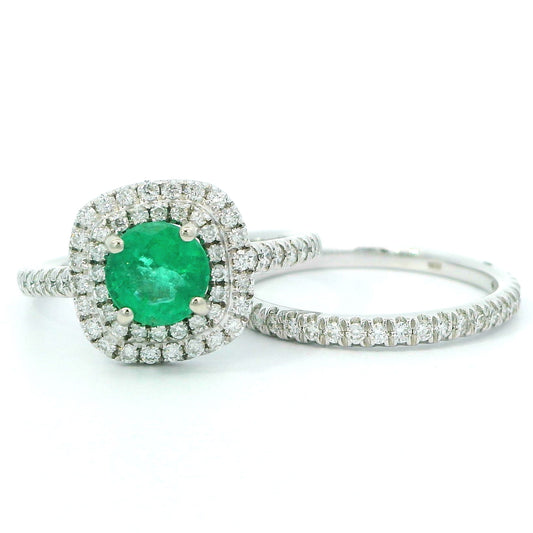 HMA .91 ct Emerald and Diamond Double Halo Ring 14763