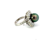 Estate 10.3 mm Tahitian Pearl Diamond Platinum Ring 14810