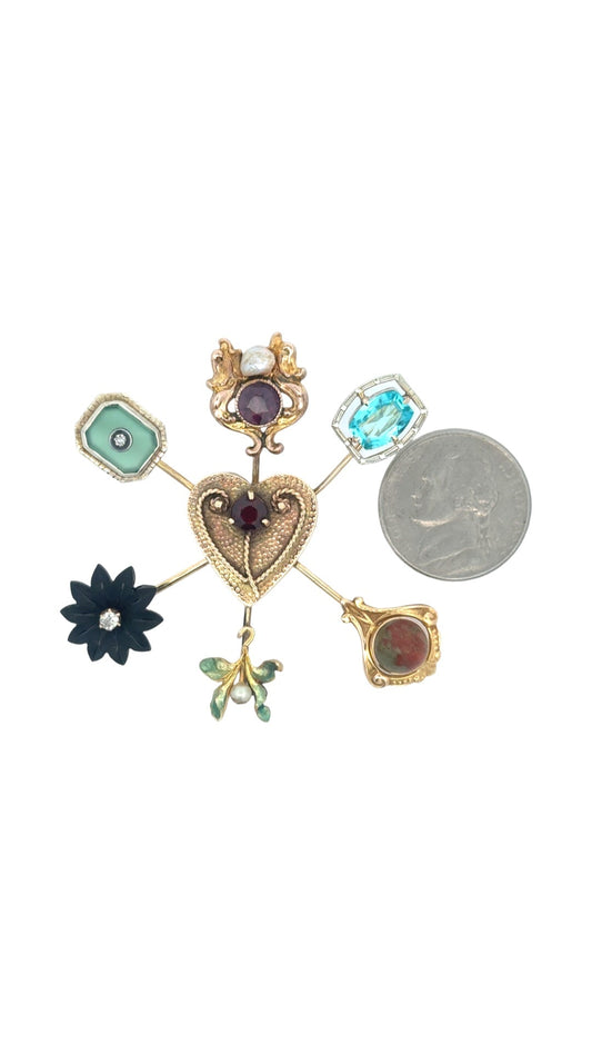 Estate Multi Gemstone 14K Yellow Gold Brooch 15664