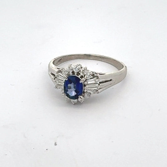 Estate .48 ct Oval Sapphire Diamond Platinum Ring 14818