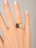 Modern 1960's Diamond and Sapphire 14kt Yellow Gold Ring