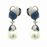 Estate 15.76 mm South Sea Pearl 2.68 cttw Diamond 7.90 cttw Sapphire Dangle Earrings 13281