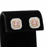 Modern Natural Fancy Pink and White Diamond 18K White Gold Earrings