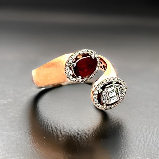 Estate Oval Ruby & Diamond Ring 18K Rose Gold 15004