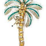 Italian Modern 1980's 18K Yellow God 15.00 cttw Yellow Sapphire, Emerald and Diamond Monkey on Palm Tree Brooch