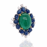 Parisian Inspired Emerald, Sapphire & Diamond Ring 12481