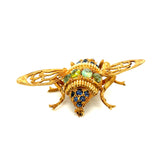 Estate Sapphire Ruby and Peridot 18K Yellow Gold Bee Pin 14071